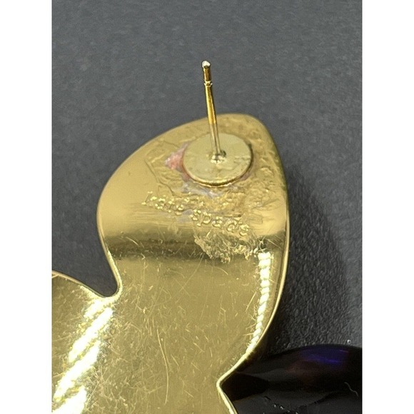 Kate Spade Large Purple Brown Floral PETAL PUSHER Gold Plated Statement Earring - Picture 15 of 15